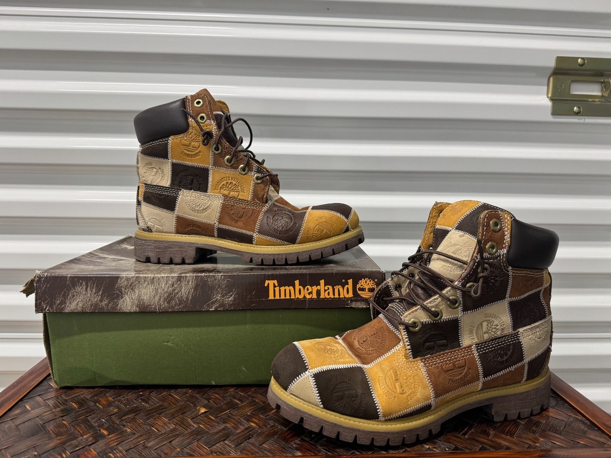 Vintage Timberland Patchwork Boots Brown Tan Leather Rare