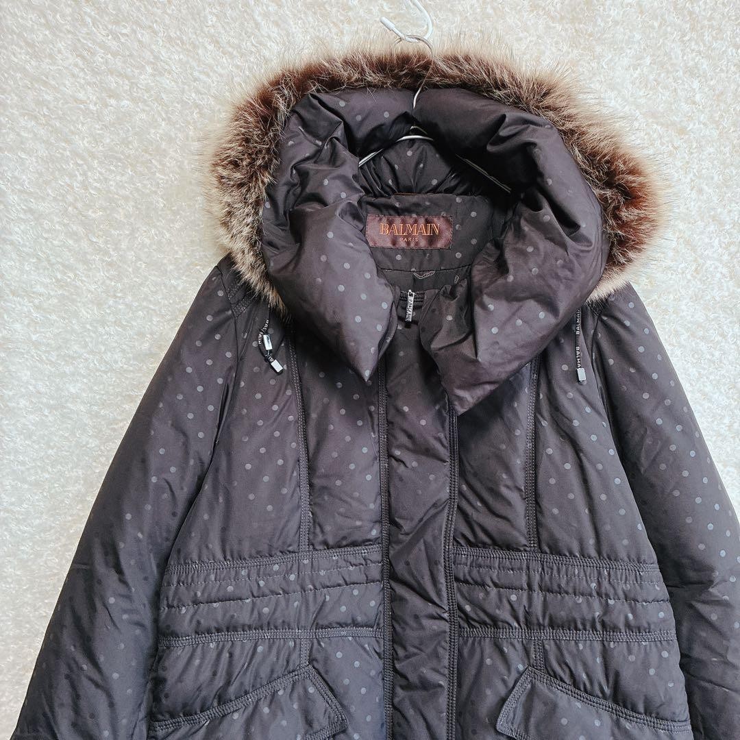 Balmain Down Coat with Fur Dot Pattern Black, War… - image 9
