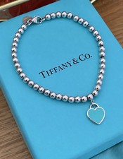 Tiffany & Co. Return to Tiffany 925 Sterling Silver Bead Heart Tag Bracelet Blue