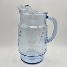 Vintage Misty Blue Ribbed Ice Tea Pitcher Anchor Hocking
