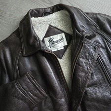 VTG Bermans Brown Leather Bomber Moto Jacket 42 Large Shearling Lined Cafe Racer