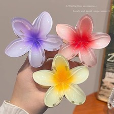 3Pcs Sweet Colorful Plumeria Flower Shark Clip Hair Claw Bohemian Ponytail Clip