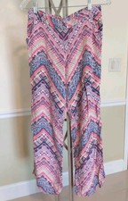 By By Boho Hippie Pants Sz LARGE Wide-Leg Pull-on Geometric Pattern Pockets