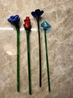 Vintage Murano Style Hand Blown Glass Flowers Set of 4   12" (vase not included)
