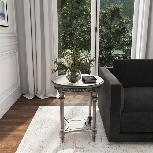 Butler Hellinger Round Gray Wood Lamp Table - Picture 2 of 9