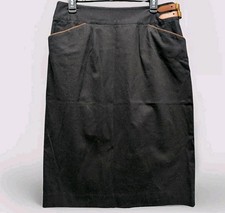 Lauren Ralph Lauren Premium LRL Black Twill Skirt Womens 12 Leather Trim Pockets