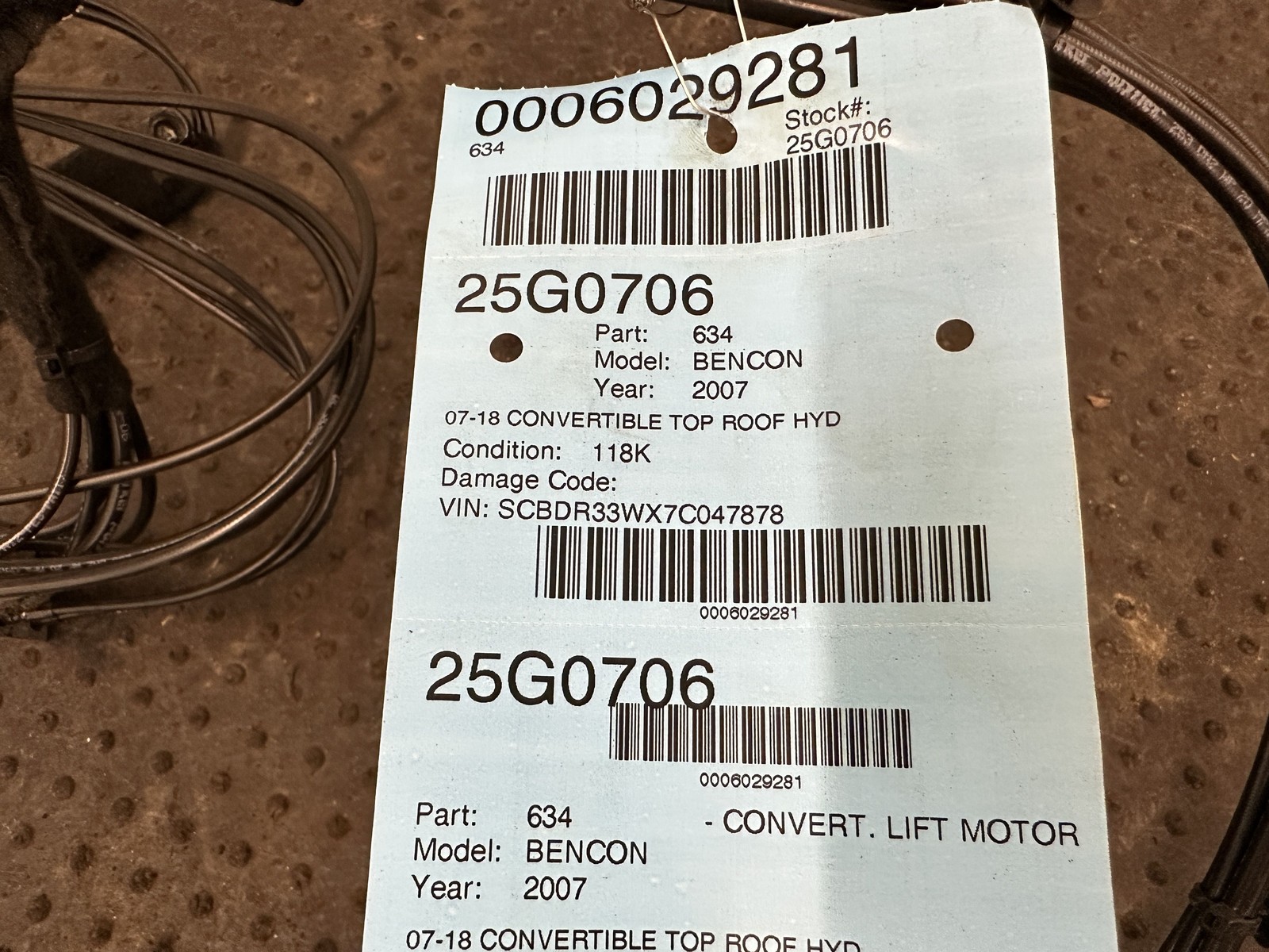 07-18 BENTLEY CONTINENTAL CONVERTIBLE TOP ROOF HYDRAULIC PUMP LINES & CYLINDERS