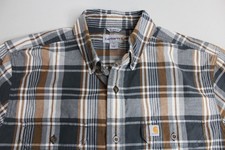 Mens L Large Carhartt Plaid Relaxed Fit Button Up Short Sleeve Shirt Cotton Work