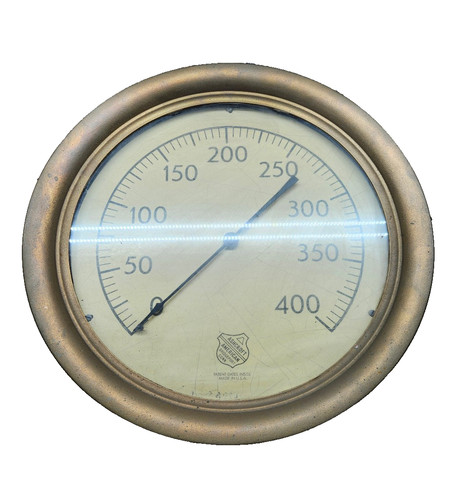 Vintage Ashcroft  Large 14” Brass 400 Pressure Gauge