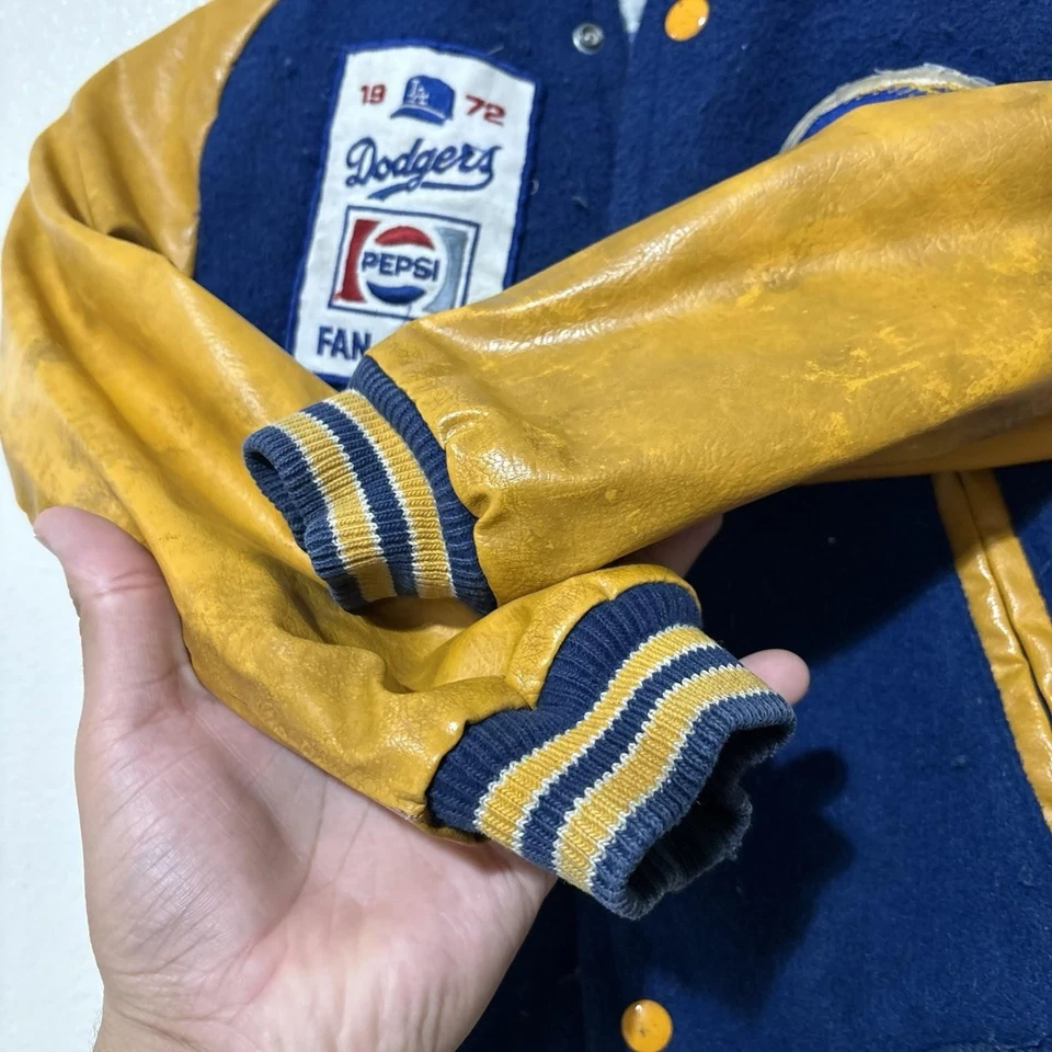 LA Dodgers 70s Vintage MLB NFL Varsity Bomber Leathe Jacket Kids USA Retro - Image 2 of 4