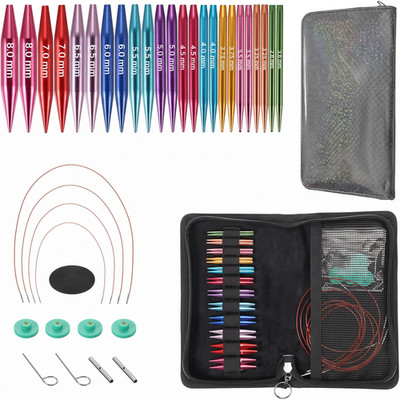 Short Interchangeable Knitting Needles Set for Beginners,| 2-Inch Circular Kit