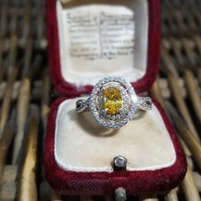 925 Sterling Silver Ring, Simulated Canary Diamond Halo Size R½ , US 8¾