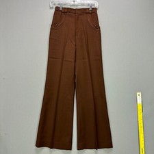 VTG 70s Bell Bottom Disco Pants Flare Polyester Sears 7 24" Waist Solid Brown