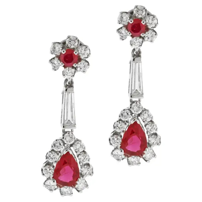 DIAMOND AND RUBY DROP EARRINGS - image 1