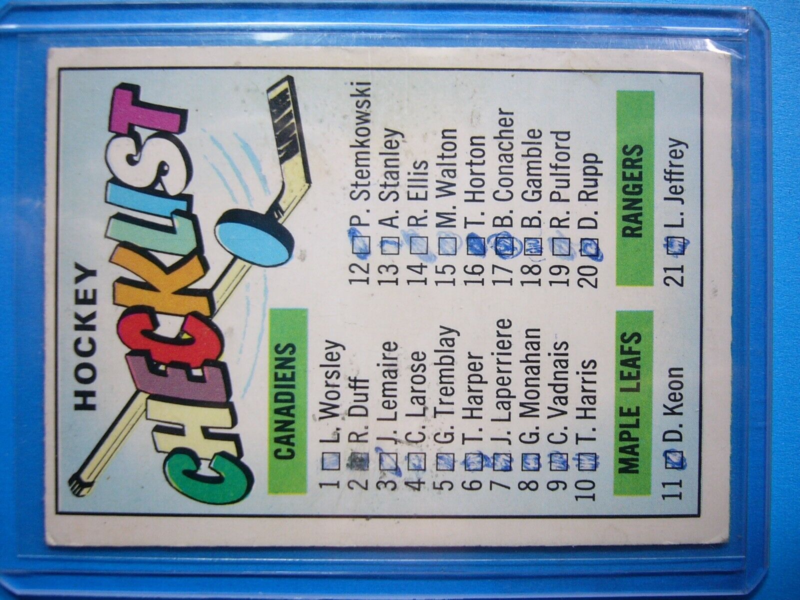 1967-68 TOPPS HOCKEY NHL #66 First Checklist marked (1-66) VG-EX