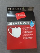 10 Pack Hanes Reusable Washable White Cotton Masks NEW