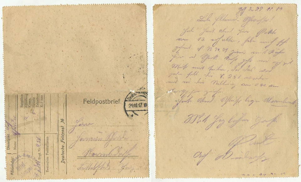 03667 - Feldpostbrief vom 24.10.1917 - 1. Weltkrieg - Bild 1 von 1