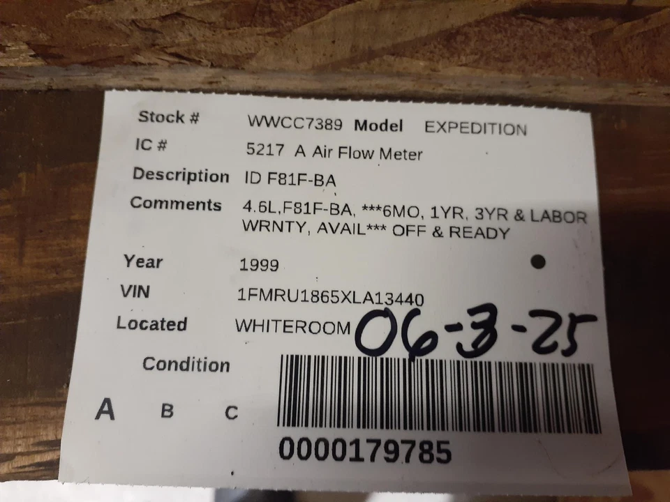 Medidor de flujo de aire de inyección de combustible usado se adapta a: Ford Expedition 8-207 1999 3,4 grado A Foto 3 de 4