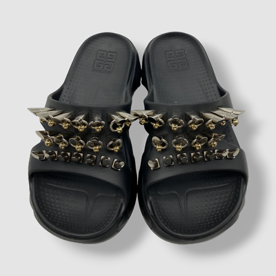 $850 Givenchy Women's Black Marshmallow Stud Slide Sandal Shoes