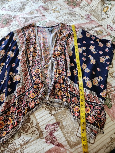 Cárdigan Angie Para Mujer Kimono Estampado Mixto Boho Abierto Manga Corta Azul Rayón Talla L - Imagen 6 de 7