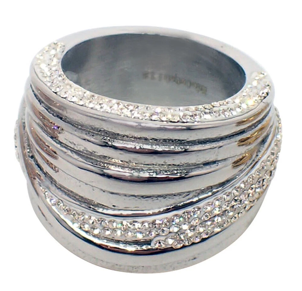 Edelstahl Ring Damen XL Modern Band Ring silber rosegold Strass Beauty Vintage - Bild 4 von 4