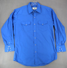 Vintage Mesquite Mens Western Button Down Shirt Snap 16.5x34/32 Blue Rodeo