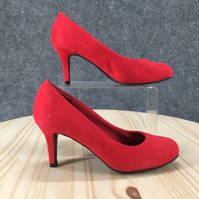 Comfort Plus Heels Womens 5 Pump Red Fabric Slip On Almond Toe Stiletto Heels