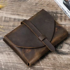 Retro Real Leather Book Cover Case Carrying Book Bag storage Protective Handbag~