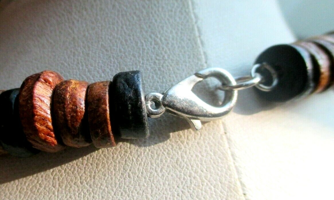 Collier Vintage Perles De Bois Marron Et Noir - Bijou Rétro Unique, Occasion En Excellent état