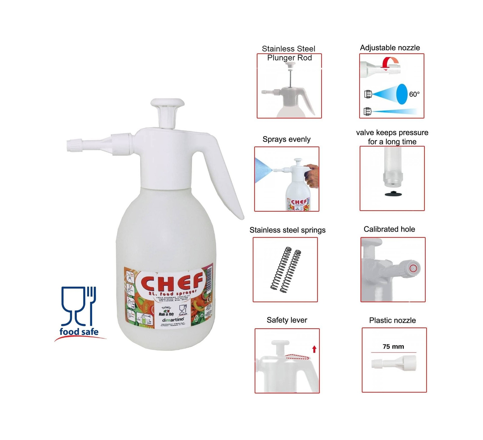 Dimartino Food Grade BPA Free Sprayer Pump 2 Liters / 67 oz Use for