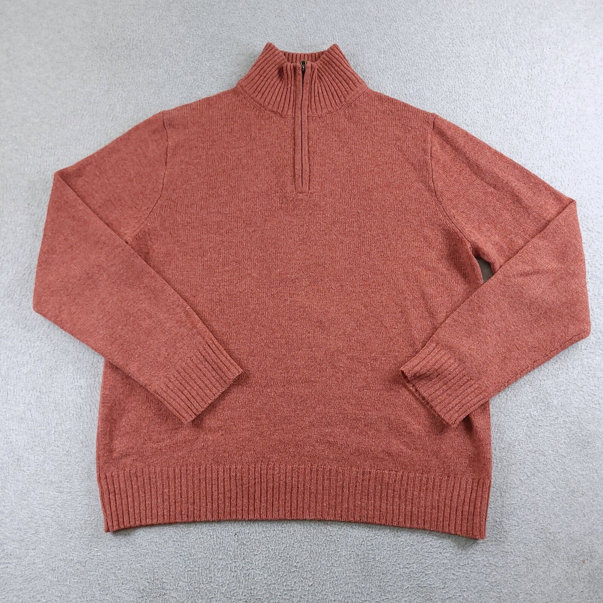 J CREW Sweater Men Large Brick Lambs Wool Quarter Zip Mock Neck Jumper  Pullover