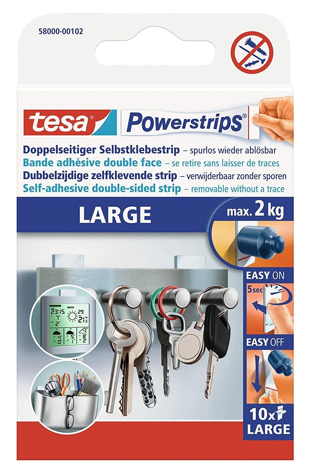 Tesa Powerstrips Large, 10Er-Pack, Für Objekte Bis Zu Zwei Kilogramm Gewicht