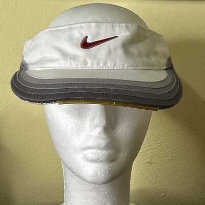 Nike Visor Hat Cap Strapback White/Gray With Red Logo Golfer/Tennis Adult