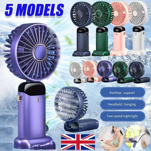 Mini Folding Desk Fan Portable Hand-held Fan Cooler Cooling USB Rechargeable UK - Picture 1 of 21