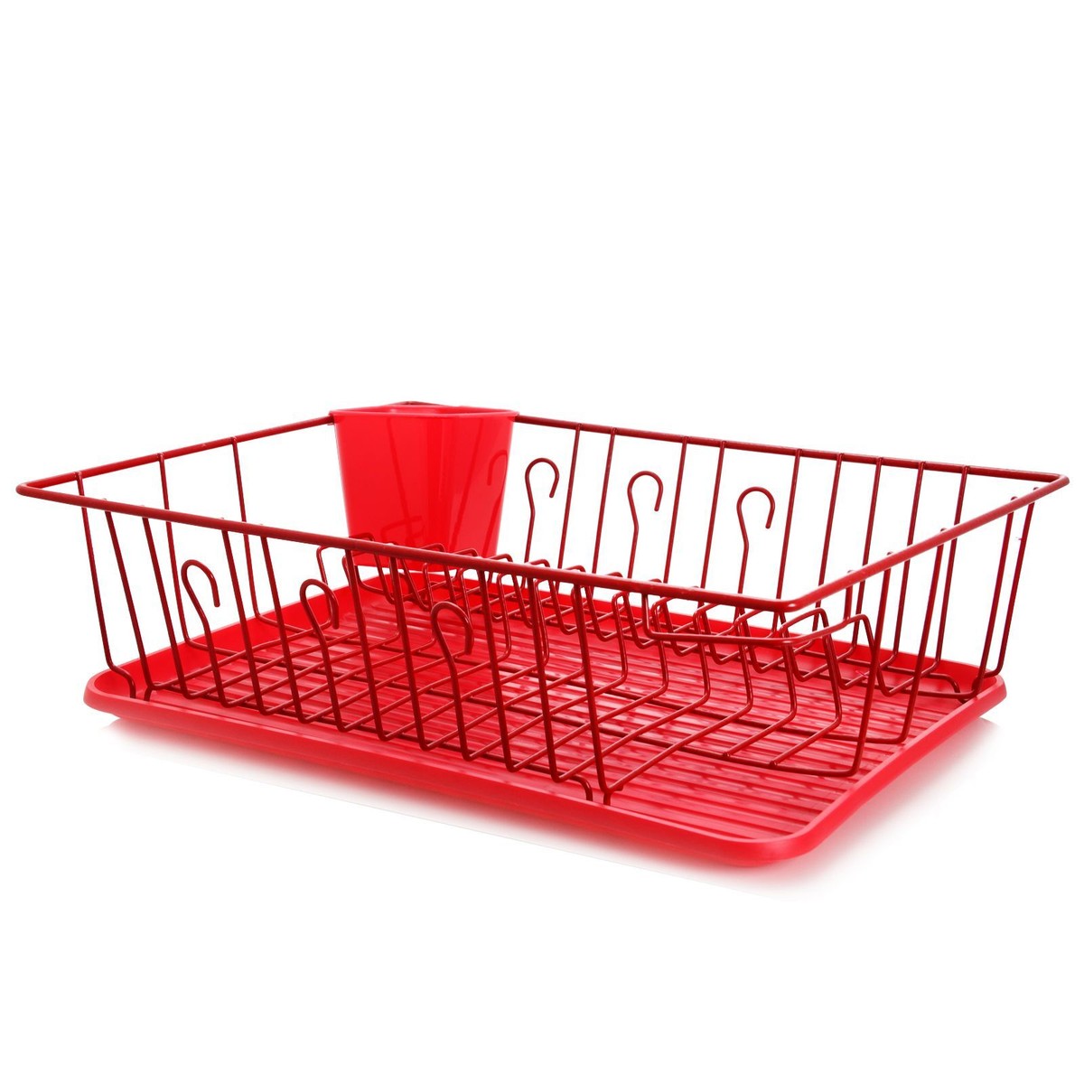 MegaChef Inch Red Dish Rack with 14 Plate Positioners and a