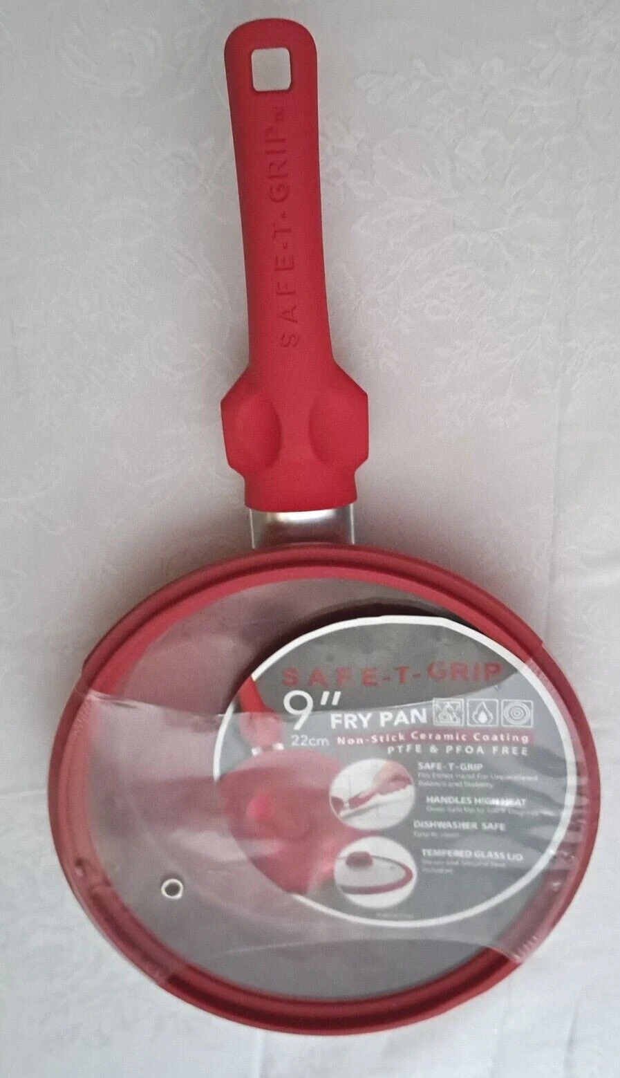 SAFE-T-GRIP 9" FRY PAN (Red) WITH GLASS LID