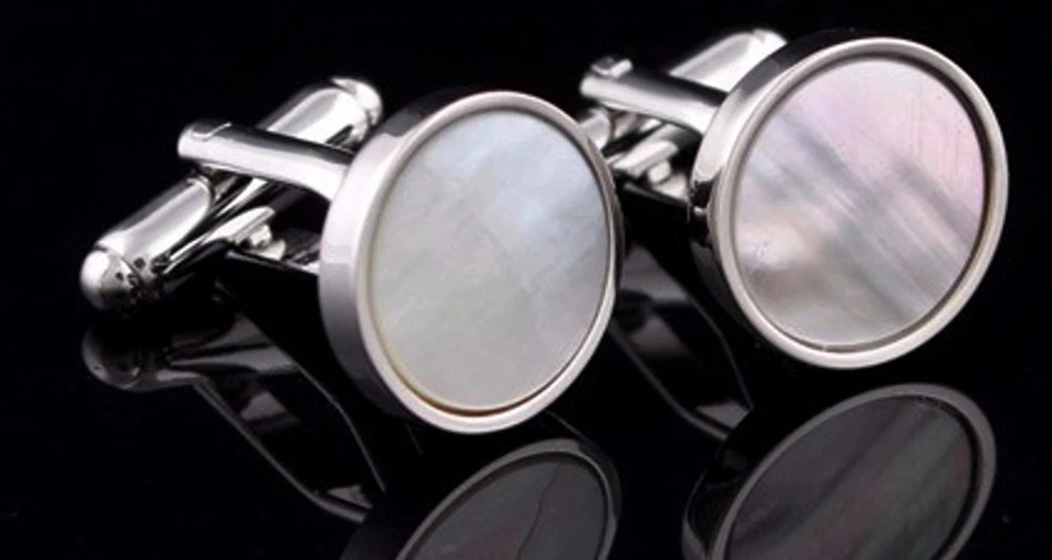 Silver Mother of Pearl Shell Mens Wedding Gift Cuff links by CUFFLINKS DIRECT - Image 2 of 4