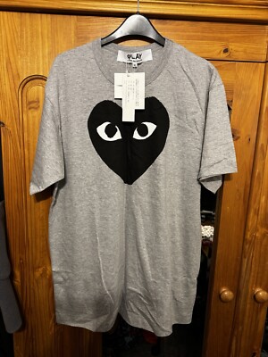 Comme Des Garcons Play Black Heart Mens Short Sleeve Grey T Shirt