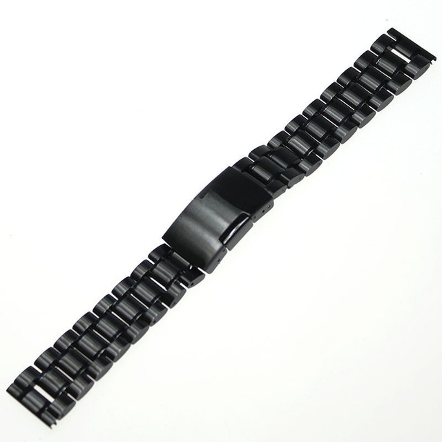 Black Stainless Steel Strap Straight End Metal Bracelet Wrist Watch