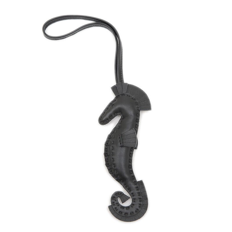 Hermes Hipo Seahorse Bag Charm in Black with B Engraving