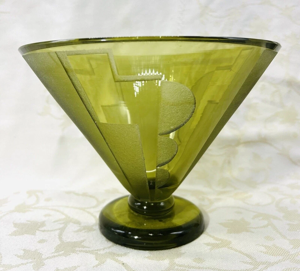 ACID ETCHED GLASS VASE GRAVE ACIDE DE COULEUR COLORE VERT DAUM NANCY ART DECO - Photo 2/4