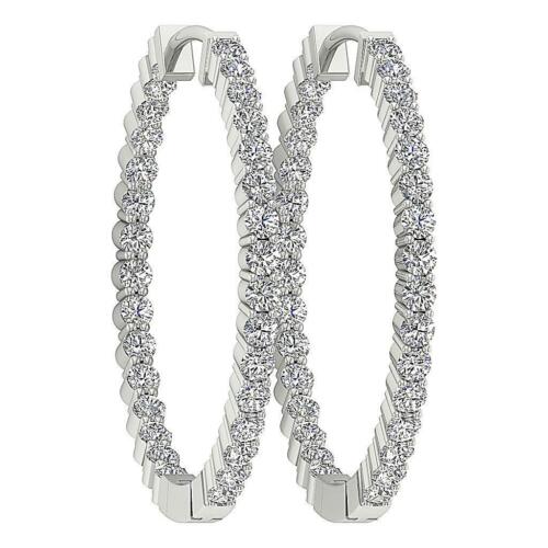 Hoop Earrings InOut Side VS1 F 0.80 Ct Natural Diamond 14K White Gold Prong Set - Picture 1 of 10