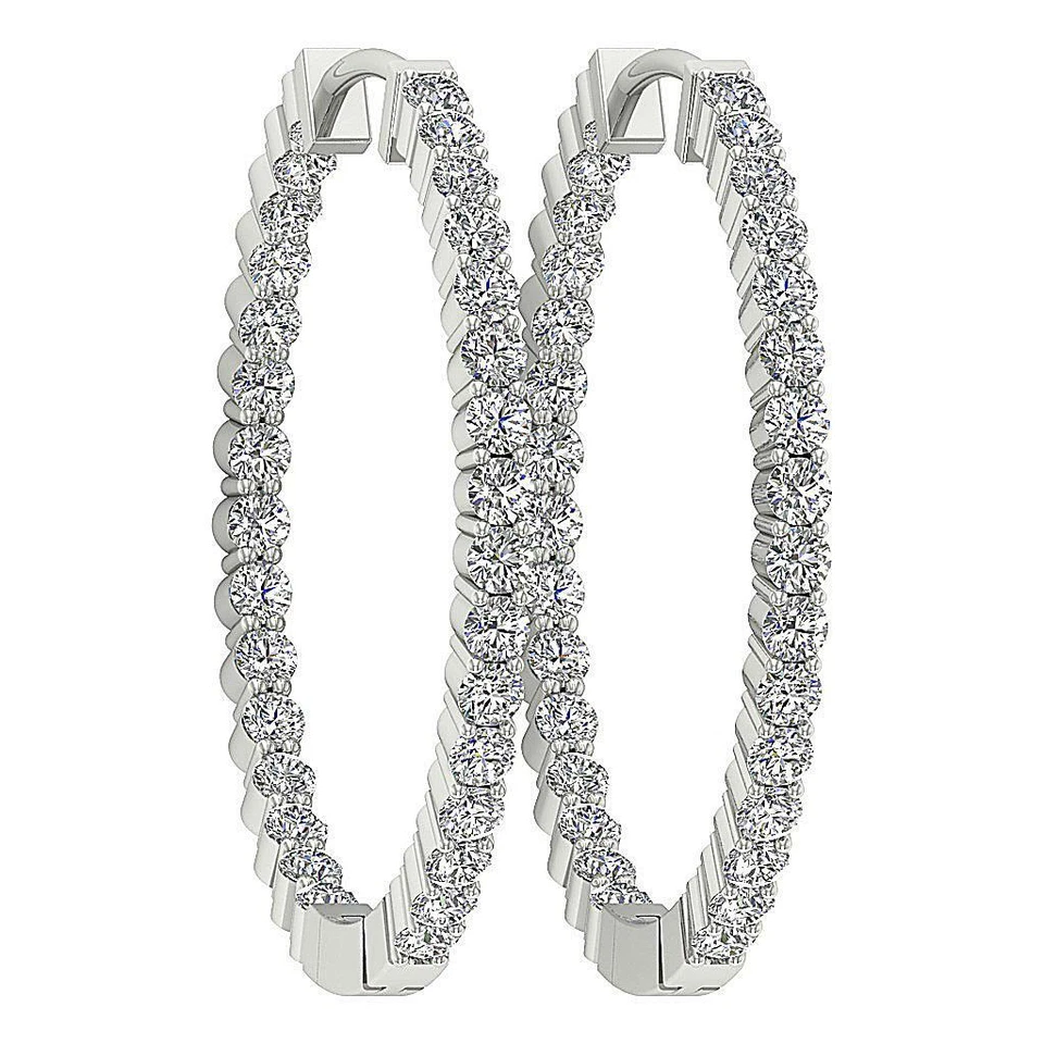 Hoop Earrings InOut Side VS1 F 0.80 Ct Natural Diamond 14K White Gold Prong Set