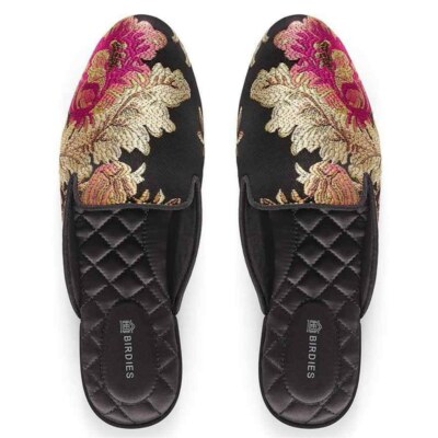 Birdies The Phoebe Floral Slides Women s Size 6 Black Gold Red
