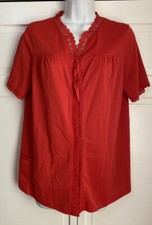 Vintage Shadowline Bed Jacket Pj Top Red Short Sleeve Size 34