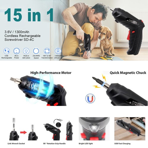 15 in 1 Power Tool Rechargeable Cordless Electric Screwdriver Drill Kit Wireless - Picture 2 of 11