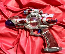 Rinco Light-Up Space Gun with red LED, Chrome and Red, used, model 02720, WORKS