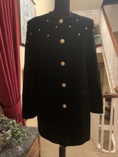 Women's Gerry Weber Vintage 80 S Black Velvet Coat Jacket Gold Studs D7 Amazing