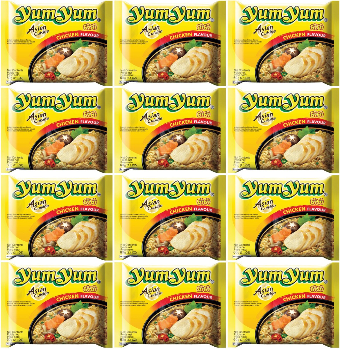 12 YUM YUM Asian Cuisine Chicken Flavor Instant Ramen Noodle Soup
