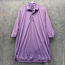 FootJoy Polo Shirt Men Large Pink Blue Striped Casual Preppy Polyester Golf